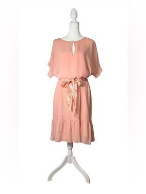 NWT Ralph Lauren Dress Black Label. Peach Short Sleeve Dress w/ Tie Waist. 14.
